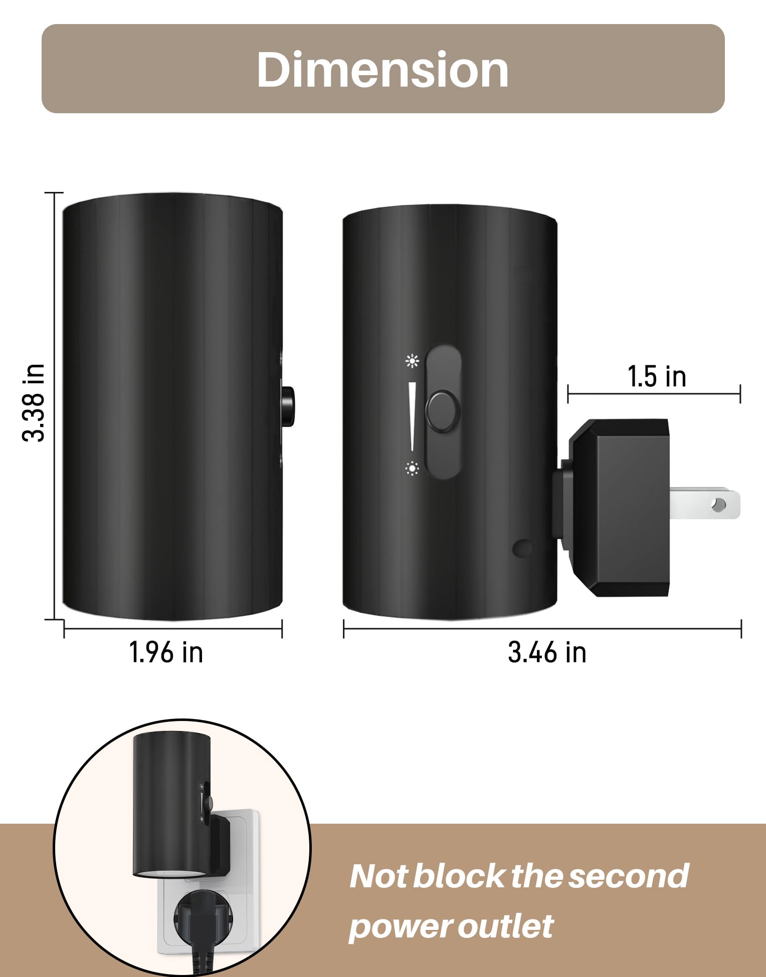 Luces nocturnas enchufables en la pared, luz nocturna LED con sensor de luz, luz de pared de brillo ajustable de 0 a 100 lm, luz blanca diurna de 5000 K, 2 luces nocturnas automáticas regulables para