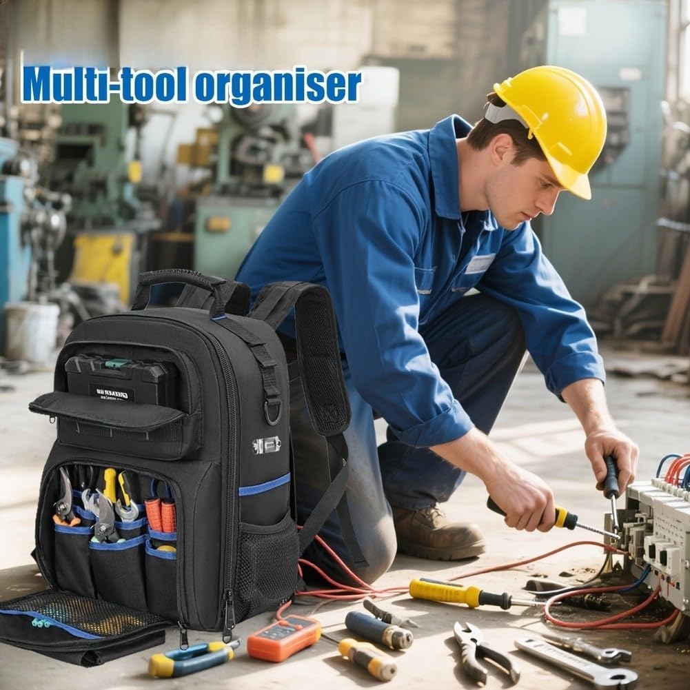 Sac à outils robuste construit pour les travaux d'entretien – Protection de base rigide imperméable pour équipement – Style fourre-tout ouvert facile d'accès – Plusieurs compartiments Noir 30 x 16 x
