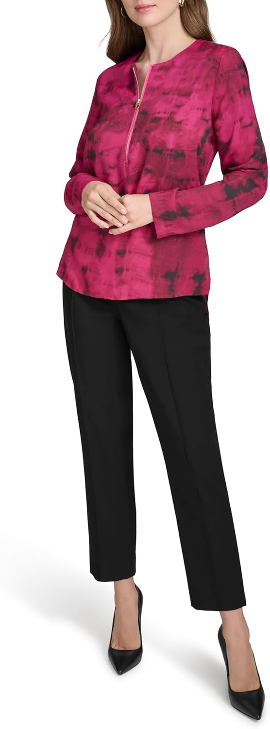 Halston Women's Printed Long Sleeve Quart Zip