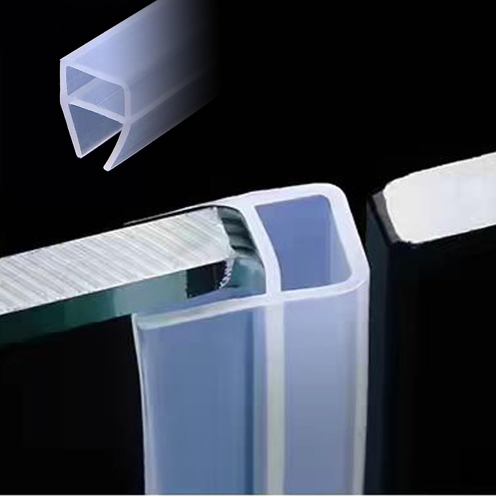 Zjclx Frameless Soft Shower Door Sweep Seal Drip Rail, Glass Shower Silicone Door Seal Strip,Weatherproof Silicone Seal Fit for Glass (U Type, 8mm (5/16"))