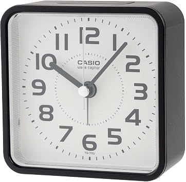 Casio TQ-770J-1JF Alarm Clock, Atomic Clock, Black, Analog, Night Second Hand Stop, Snooze Light, Black