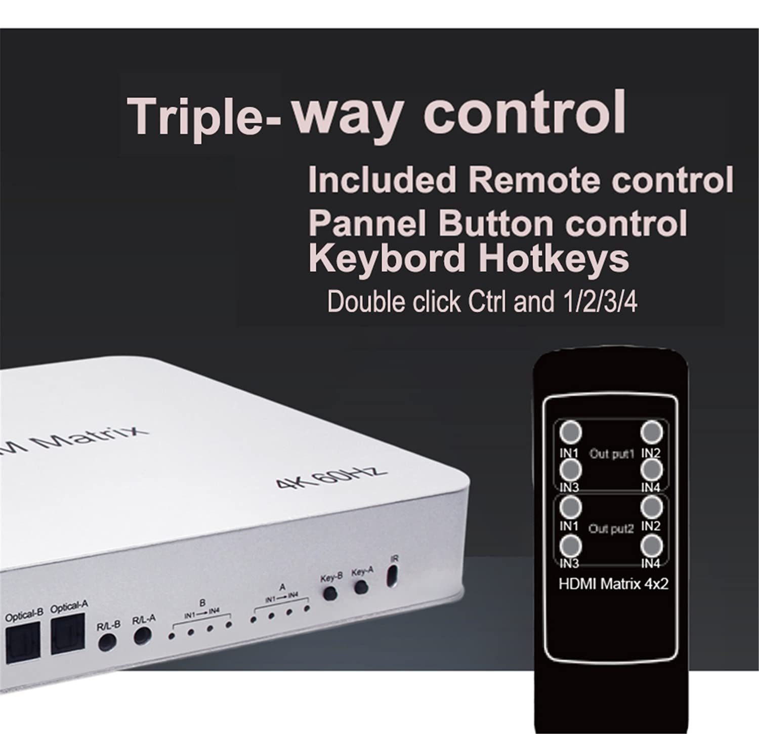 4 ports USB HD KVM Matrix 4X2 Dual Monitor 4K @ 60Hz HDR Switch Splitter 4 en 2 sorties HD 2.0 Switcher pour USB2.0 Clavier Souris PC Avec double audio indépendant