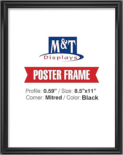 M&T Displays Portarretratos de 8.5 x 11 pulgadas, marco de diploma de carga frontal, color negro, tamaño de perfil de aluminio de 0.59 pulgadas (1)