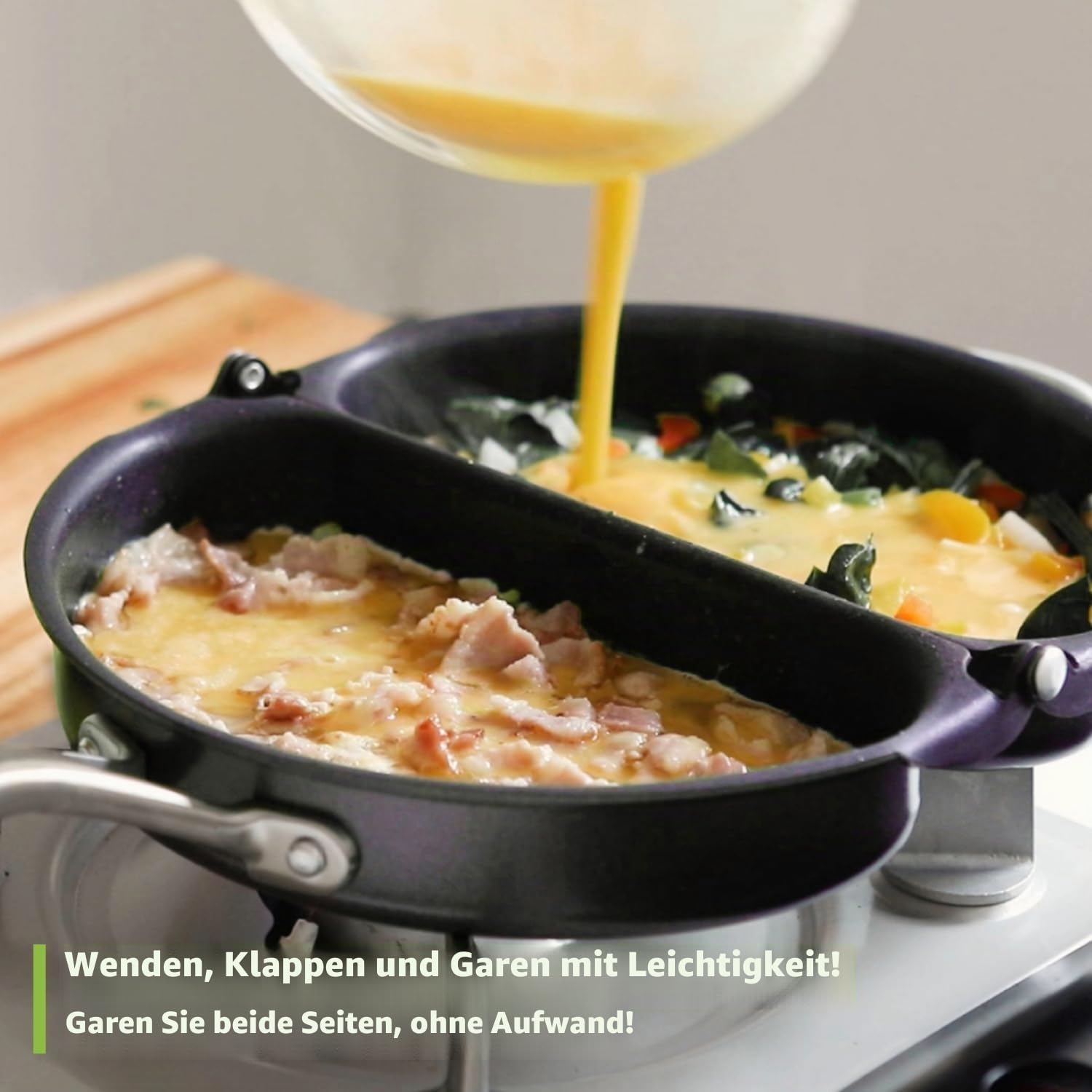 TECHEF - Frittata und Omelette-Pfanne, doppelseitig, faltbar, hergestellt in Korea (PFOA-frei) (lila)