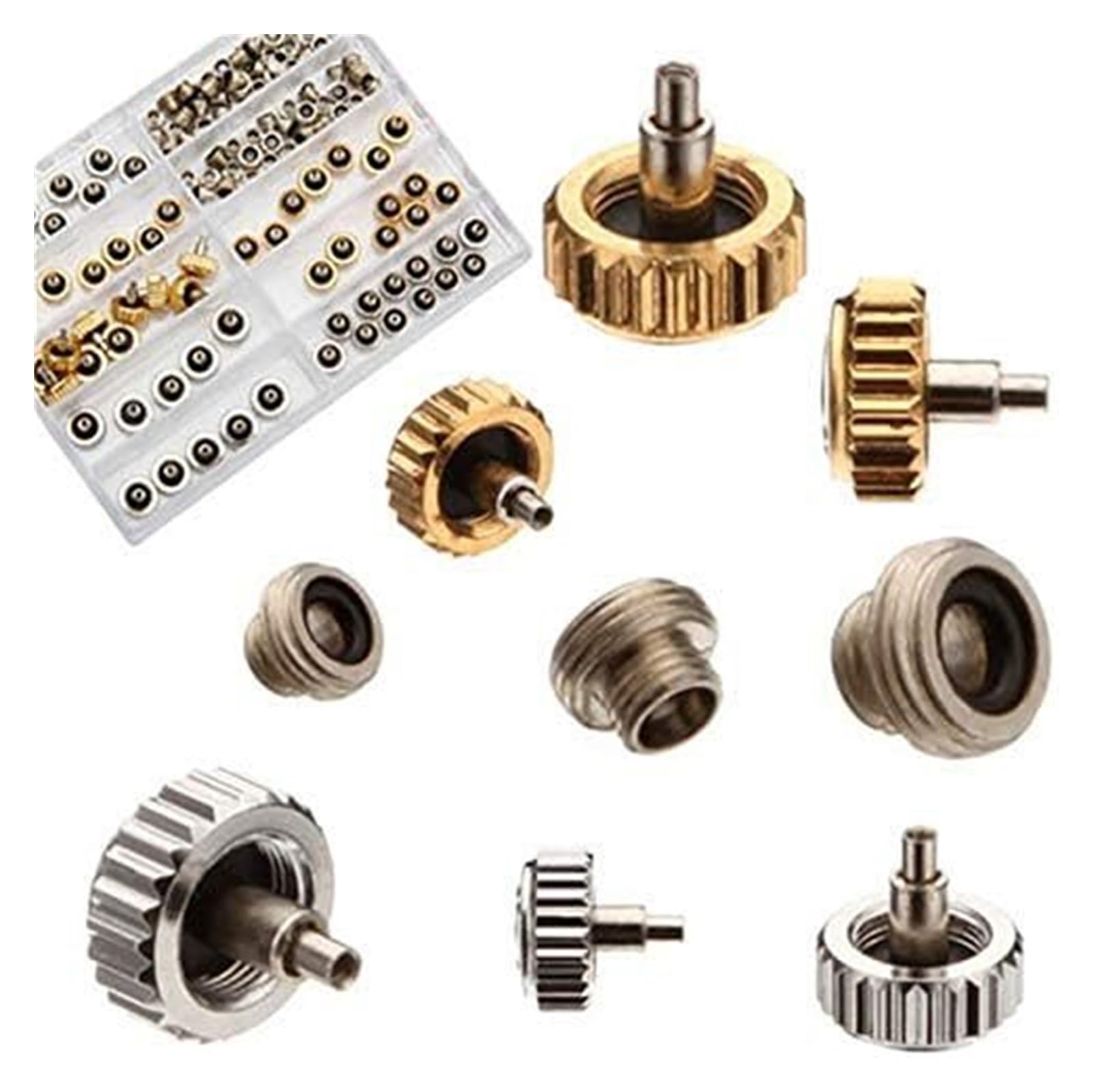 YWLETO 60pcs Watch Crown for Rolex Copper 5.3mm 6.0mm 7.0mm Silver Gold Repair Accessories Assortment Parts
