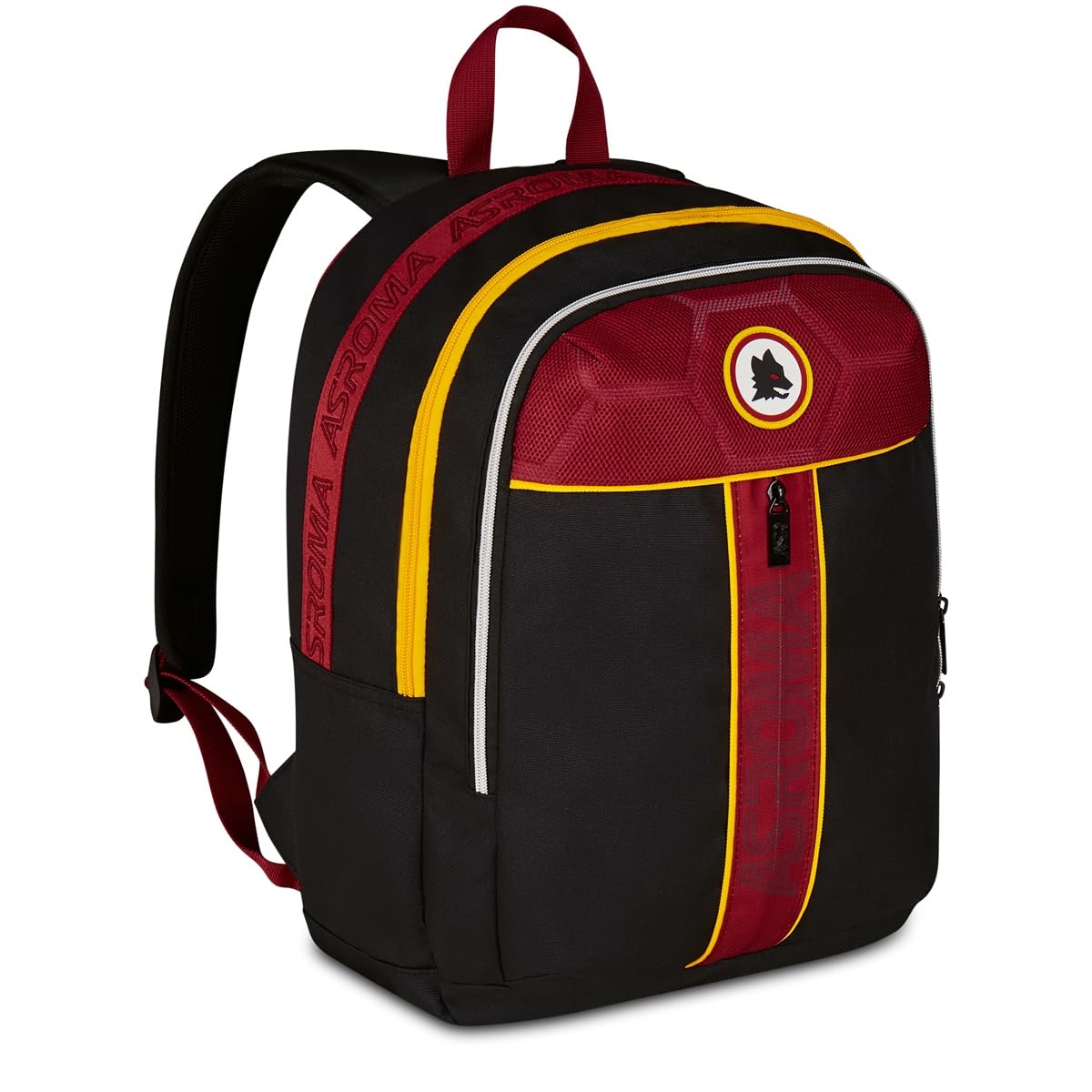 Seven AS Roma Zaino Doppio Scomparto, Nero, Tasca Frontale con Zip e Tasca per Borraccia, Bambino, Scuola Elementare, Calcio
