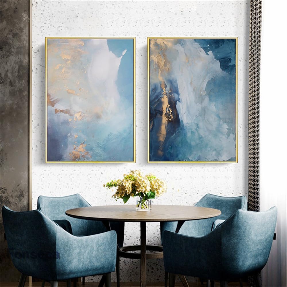 WUHBCZ Art Decor,Abstract Blue Gold Ink Posters Prints Creative Wall Art Chic Pictures for Living Room Nordic Modern Bedroom Office Home Decoration-30 * 50cm*2PCS (No Frame)
