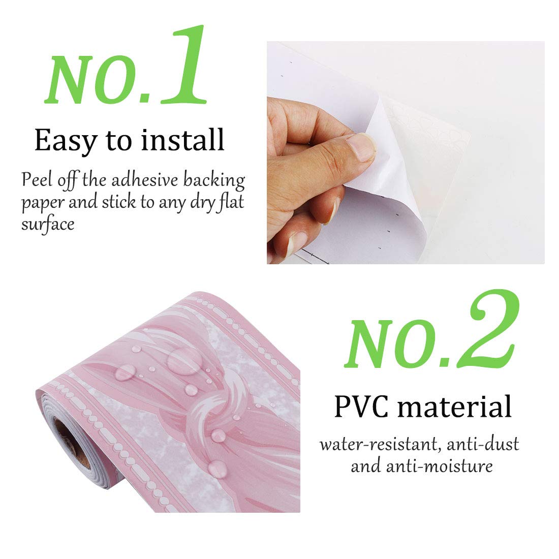 Sourcingmap - Cenefa de papel de pared autoadhesiva, revestimiento de PVC, bordes de suelo para cocina, baño, dormitorio, decoración de pared de papel 3.94 pulgadas por 32.8 pies, rosa, Wave Pattern