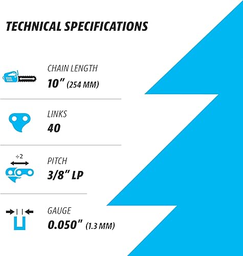 Miniatura 2 de Cadena de motosierra de 10 pulgadas, paso LP de 38 pulgadas, calibre de 050 pulgadas, 40 eslabones de transmisión, acero alemán, se adapta a MAKITA,