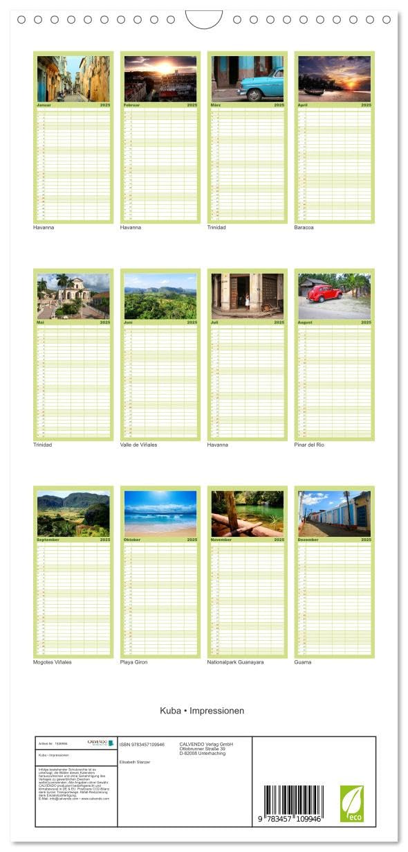 Familienplaner 2025 - Kuba • Impressionen mit 5 Spalten (Wandkalender, 21 cm x 45 cm), CALVENDO: Das sonnige Land der Strände, Oldtimer und Zigarren (CALVENDO Orte)