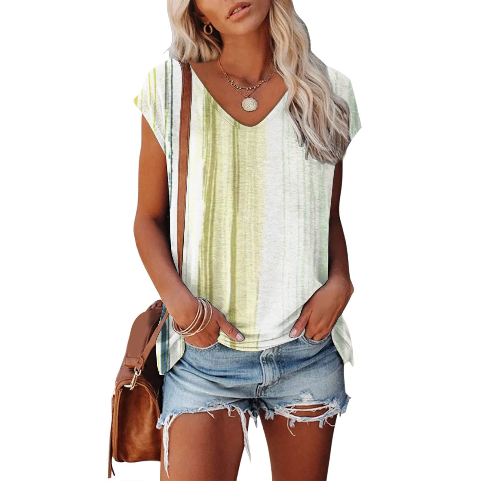 HUCHPISummer Tops for Women 2024 Casual Crew Neck Loose Fit Short Sleeve Shirts Comfy Lightweight Tees Blouse