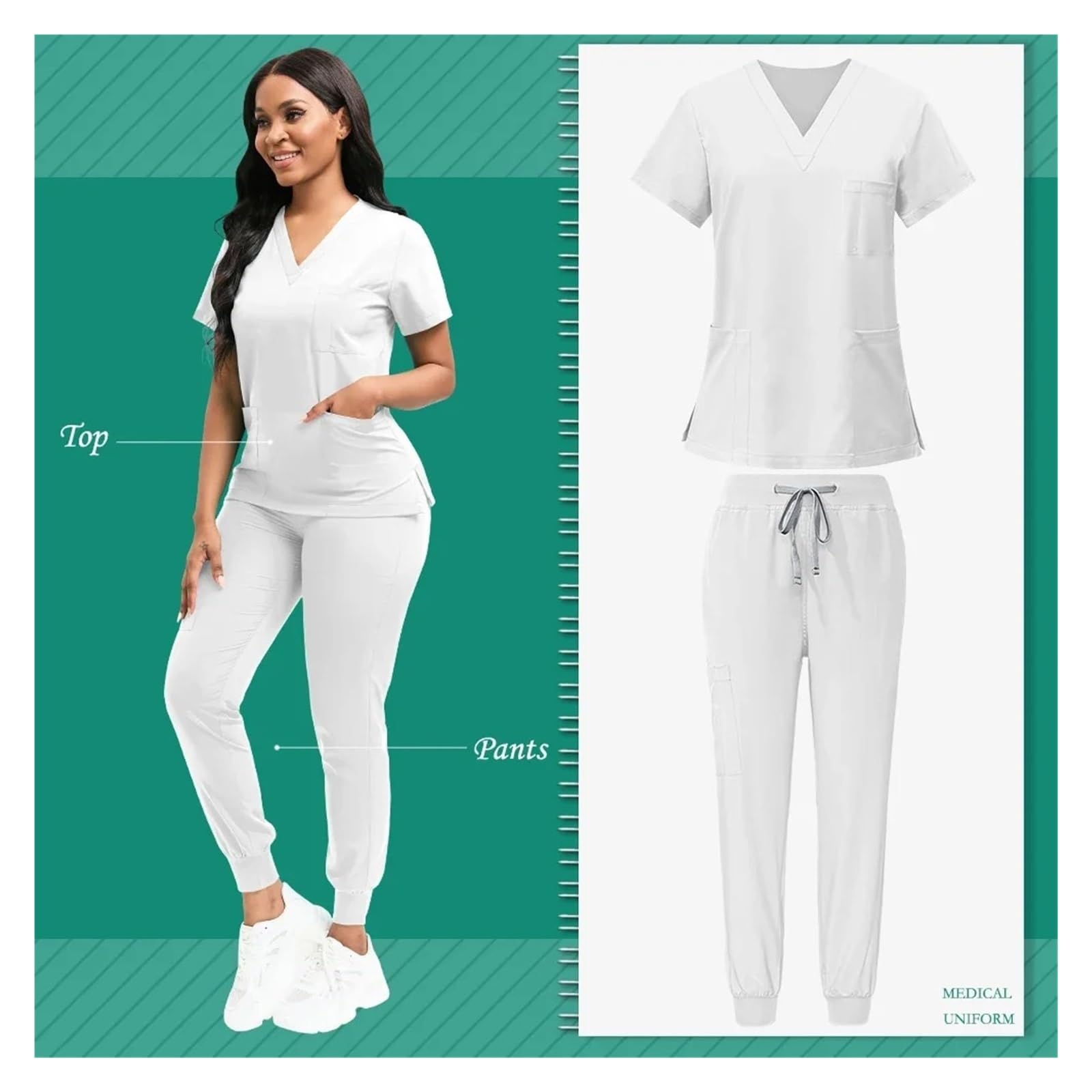 Uniforme Sanitario Conjuntos De Uniformes Médicos For Mujer, Uniformes De Enfermera, Accesorios, Camisetas con Cuello En V, Pantalones Deportivos