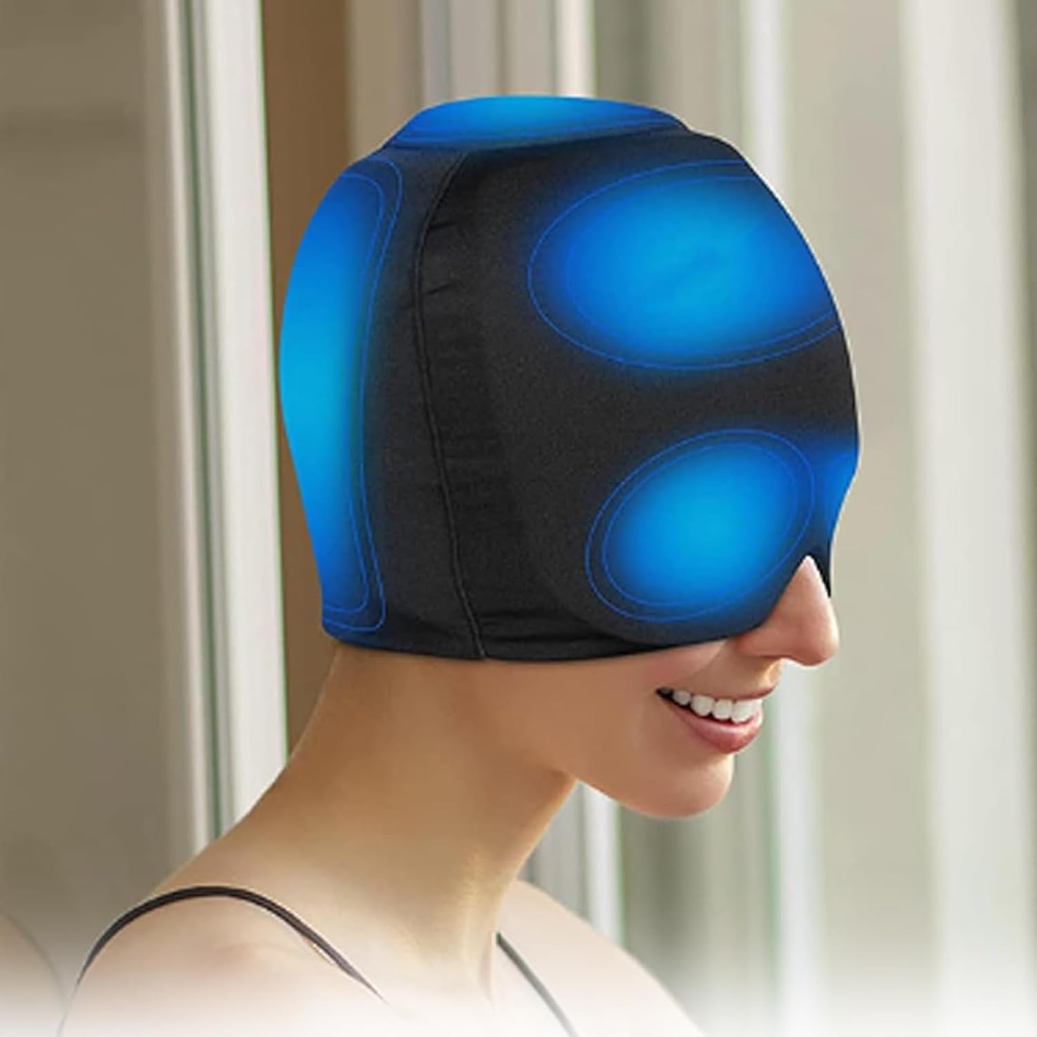 Gel cap Per Emicrania, un Buon Cappello Per Alleviare l'emicrania, Si Rilassa Quando Attacchi di Emicrania, Gel Riutilizzabile, Cappuccio per Emicrania e Sinusite che Copre la Testa(Blu)