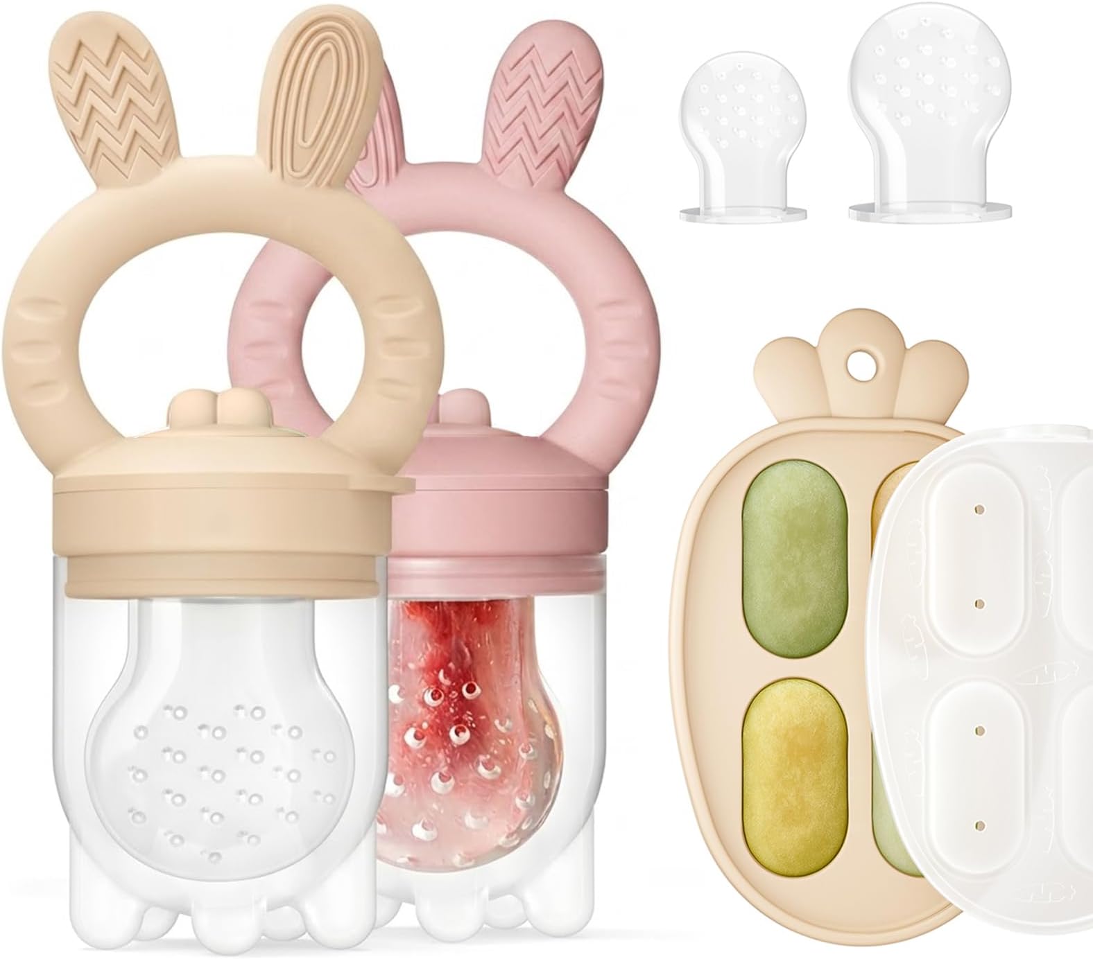2 Packs Baby Fruit Feeder & Freezer Tray Combo, Push Pop Food To Safely Introduce New Foods, Fresh Frozen Silicone Feeder, 100% Grade, Bpa Free