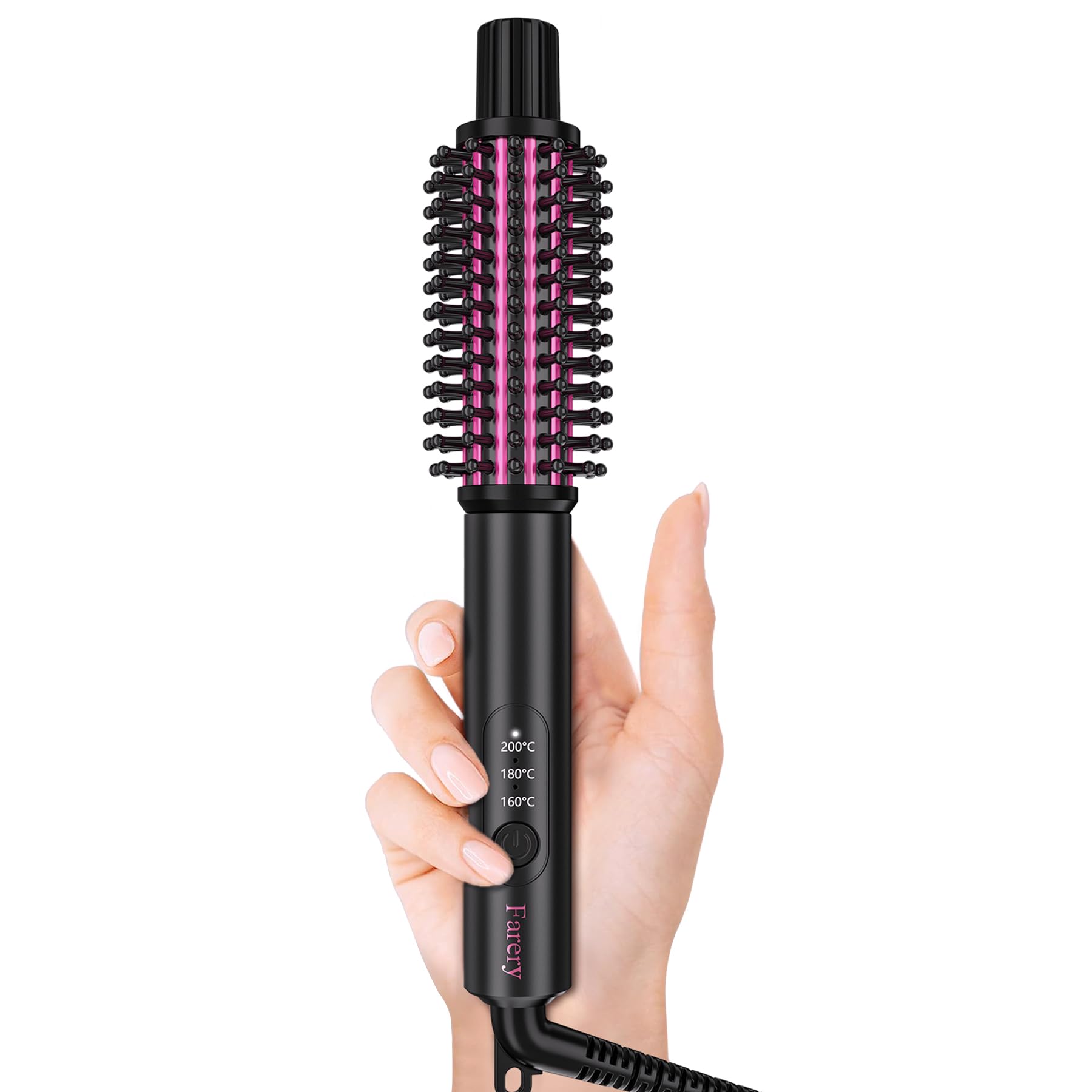 FARERY Mini Thermal Brush Heizbare Rundbürste 25mm für Locken & Volumen, Ideal für kurzes bis mittellanges Haar, schnelle Stylings & Touch-ups, 3 Temperaturstufen (160–200°C), Anti-Verbrühung