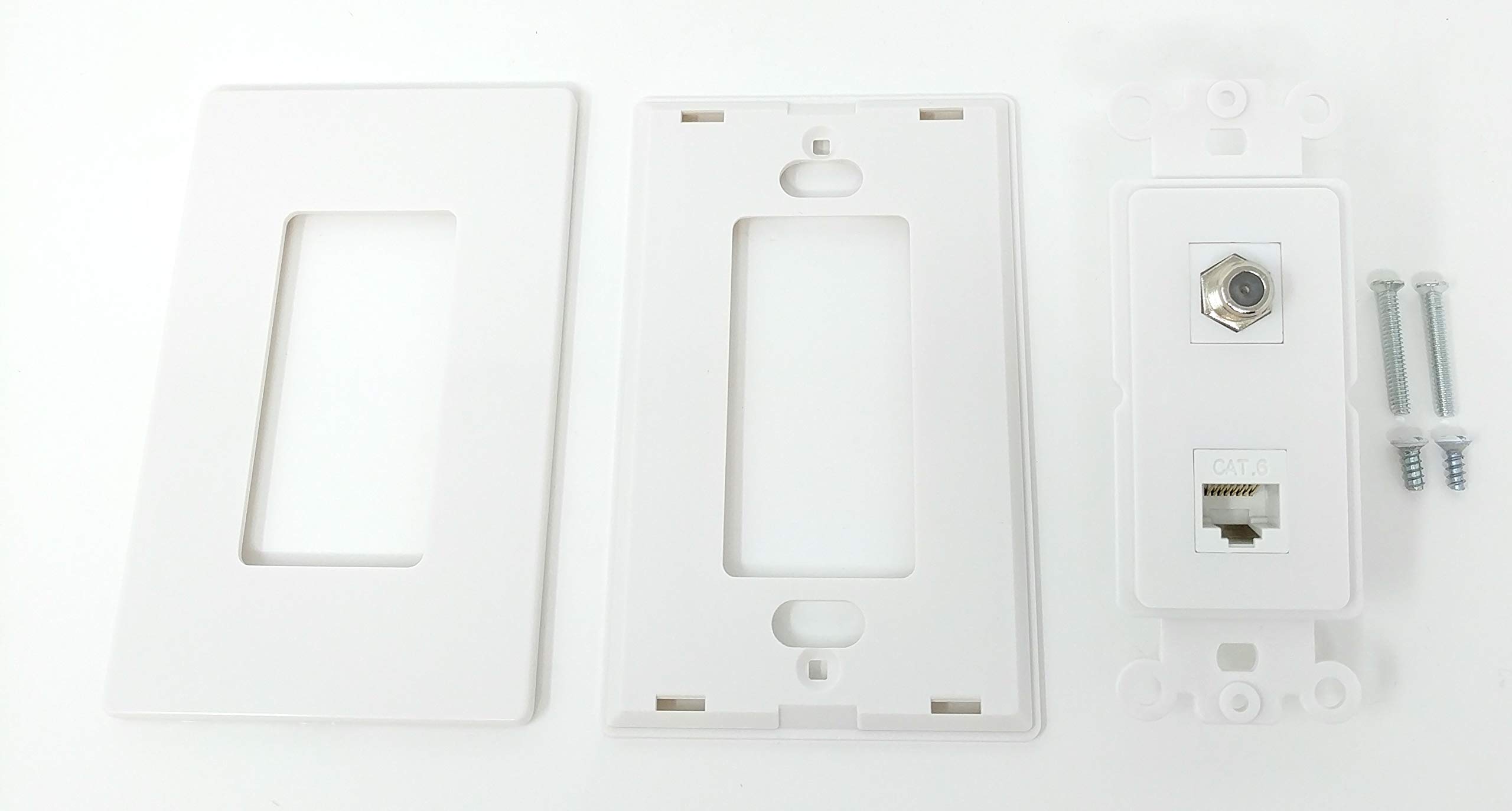 Placca A Muro RiteAV: 1 Ingresso Coassiale TV F + 1 RJ45 Cat6, Piastra Decorativa Acciaio Con Inserti Neri - 2