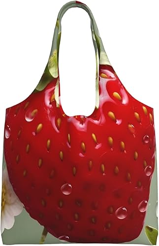 Miniatura 1 de TOMPPY Bolsa de lona con estampado de fresas para mujer, bolsa de hombro para compras, bolsa de comestibles reutilizable, Negro -