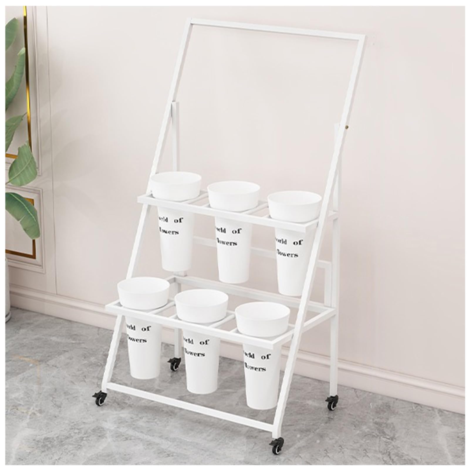 YUANCHUTOP Heavy-Duty Metal Plant Stand & Flower Display Cart with Plastic Buckets, Wrought Iron Design for Fresh Flowers, Garden Events, Bouquets & Home Decor