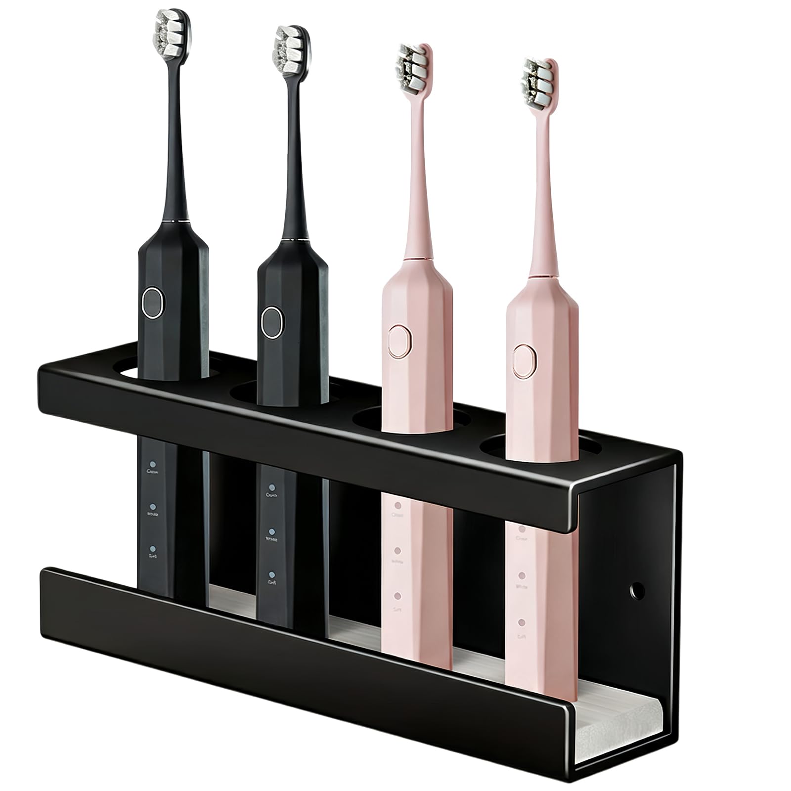 Electric Toothbrush Holder Wall Mounted, 4 Hole Tooth Brush Holder Wall Mounted with Detachable Diatomite Dish, Quick Dry, Self-Adhesive or Screw Universal, Bathroom Accessory