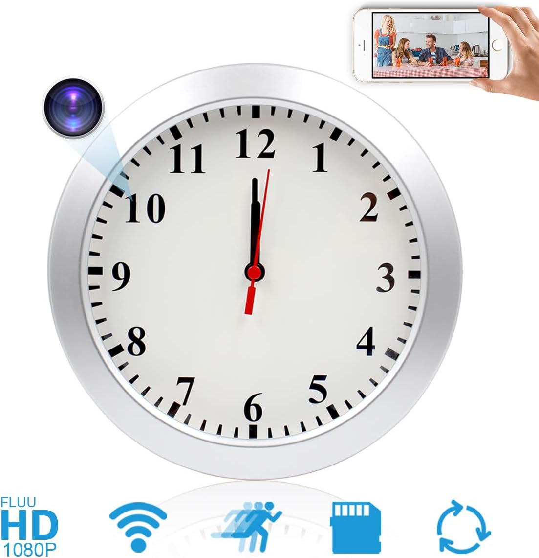 JLRKENG Wall Clock Camera HD 1080P Mini Camera Wireless Baby Pet Monitor with Motion Detection Alarm, Remote View Nanny Cam for Home and Office Security