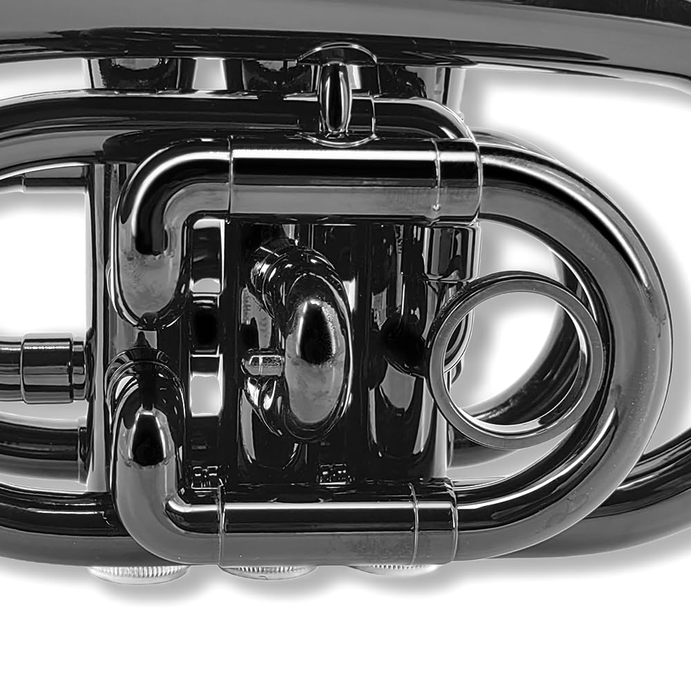 Tromba tascabile professionale in ottone con finitura laccata con custodia e accessori per la pulizia per principianti e musicisti (nero)