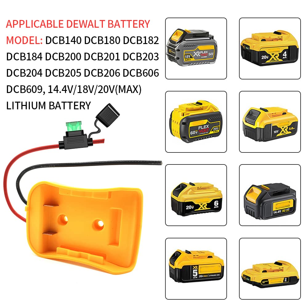 Adattatore per ruota motrice per Dewalt 14,4 V/18 V/20 V Morsetti per cavi per batterie agli ioni di litio, porta CC e lampada da lavoro a LED, doppio caricatore USB, connettore di alimentazione (A)