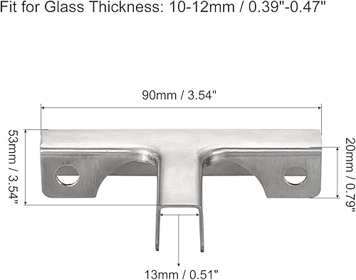 Miniatura 2 de uxcell Clip de fijación de vidrio, 2 piezas para 0.394-0.472 in 304 acero inoxidable en forma de T abrazadera de vidrio soporte de vidrio para