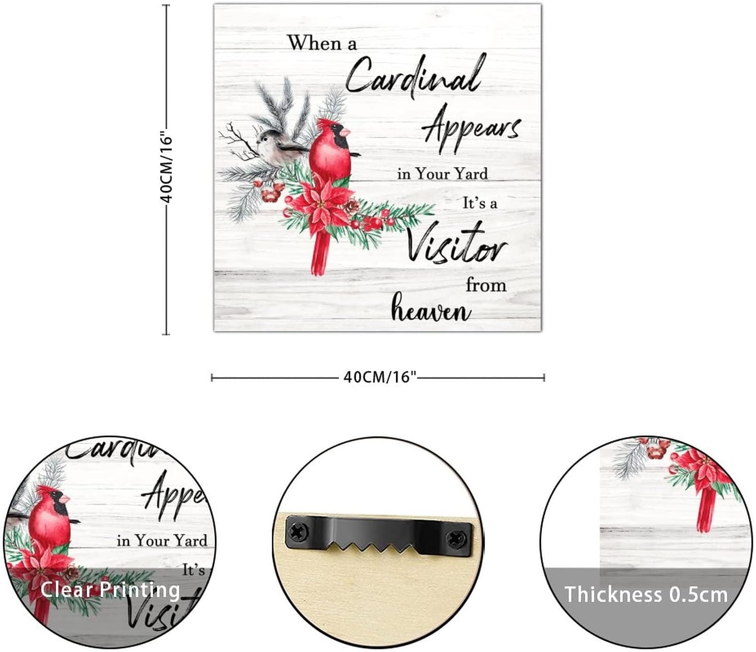 It's A Visitor from Heaven Wooden Signs Winter Red Bird Mistletoe Wooden Wall Hangings Vintage Holy Night Wood Hanging Sign Decorative For Grandpa Papa Dad Boyfriend Teacher Housewarming Gift 16x16in