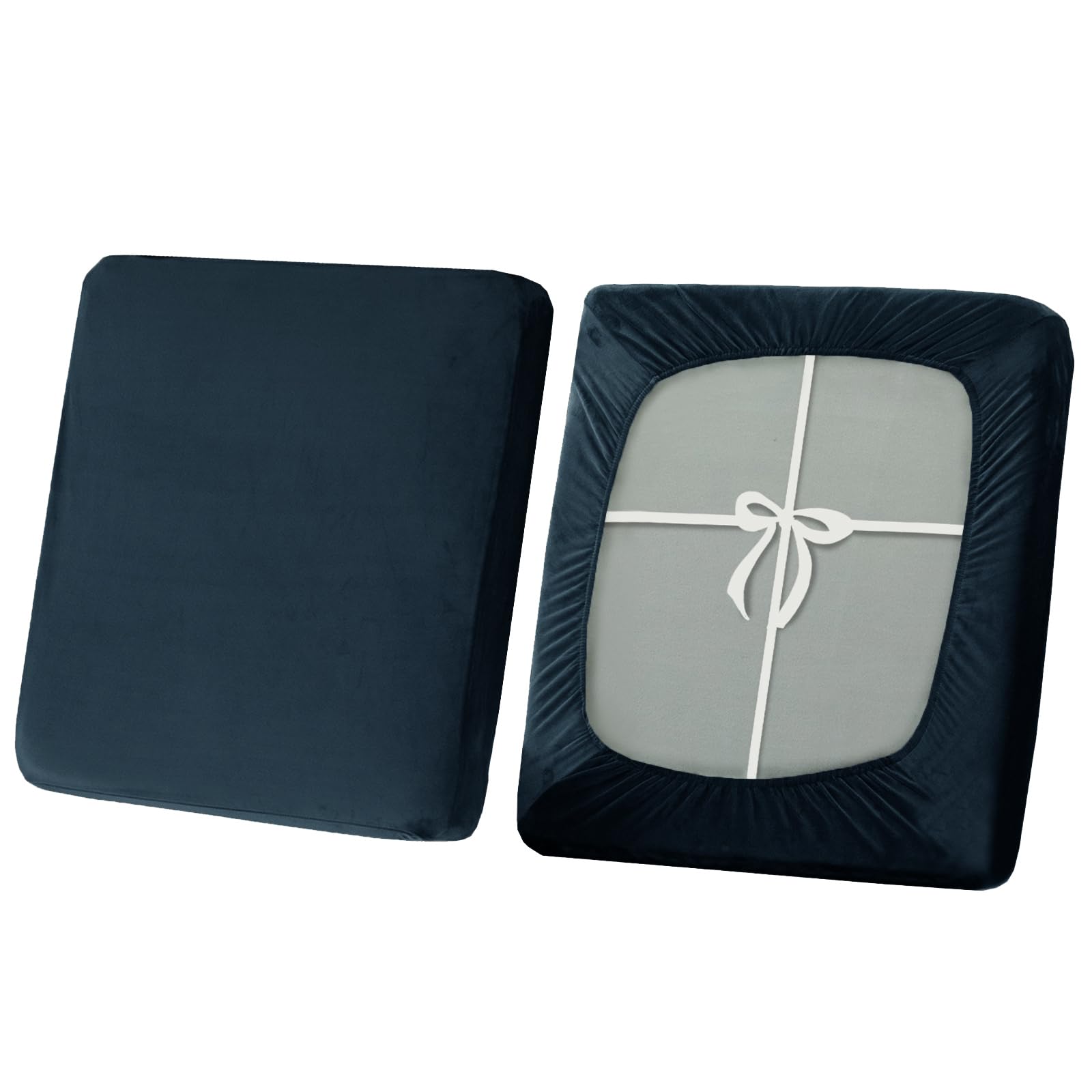 SYLC Stretch Sofa Seat Cushion Covers, Non-slip Sofa Cushion Cover with Ties and Elastic Bands, Velvet Couch Cushion Covers Replacement (Navy blue,Large 3-Seater) — image 1