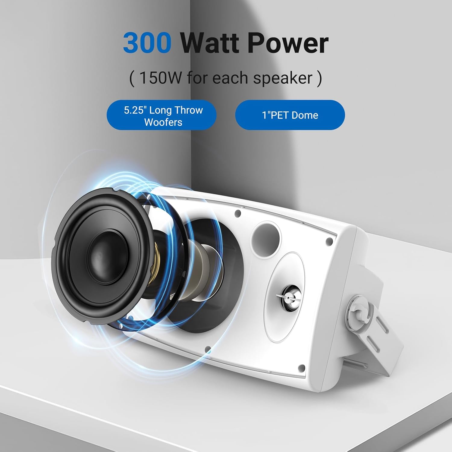 Herdio 5.25 Inches 300 Watts Outdoor Bluetooth Speakers, Bluetooth 5.3,TWS Stereo Paring,Wall Mount Speaker System Waterproof Suitable for Patio Home Poolside Deck Backyard (Pair, White) - Image 4
