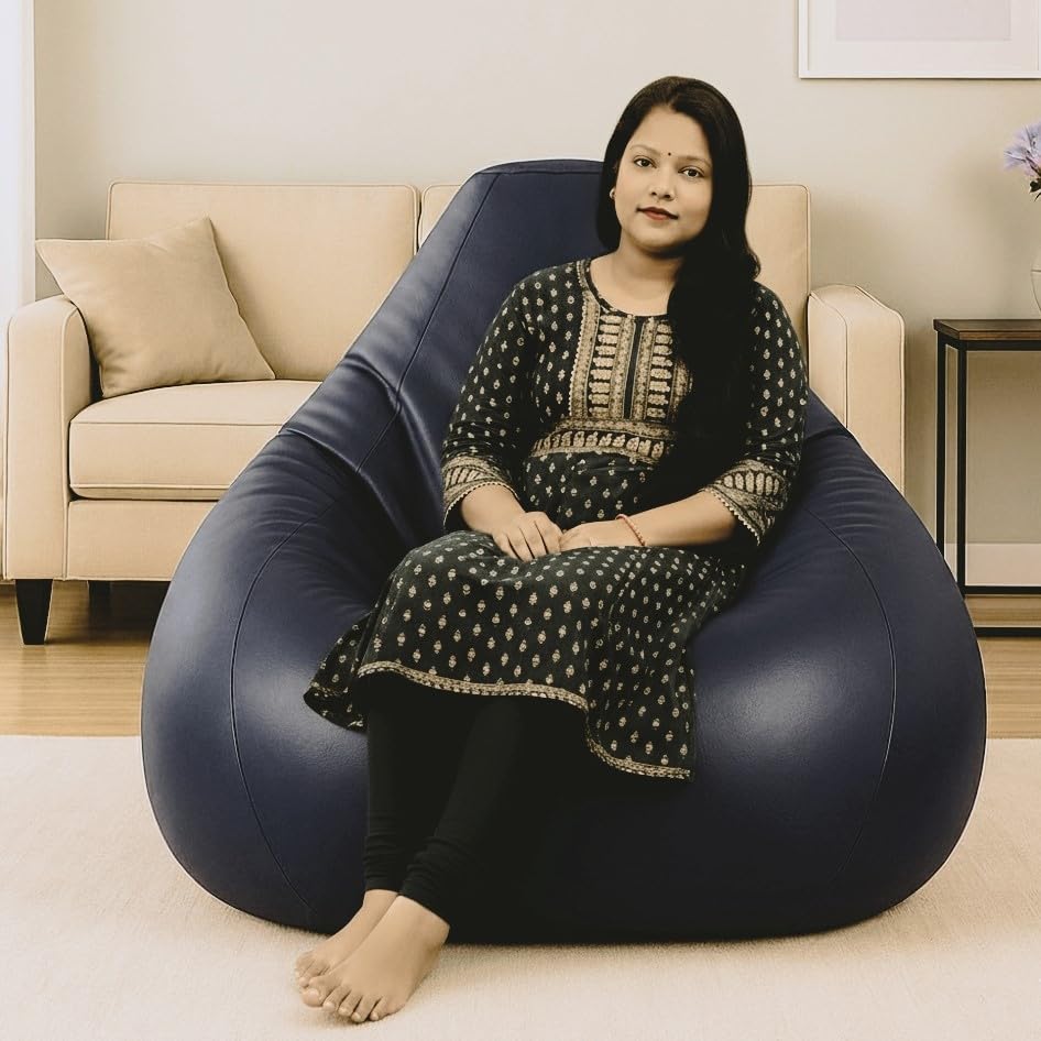 Image of Bean Bag Cover, Faux Leather, 66 x 86 x 112 cm, Indoor Gaming and Reading Chair (Black, XXL, Solid)