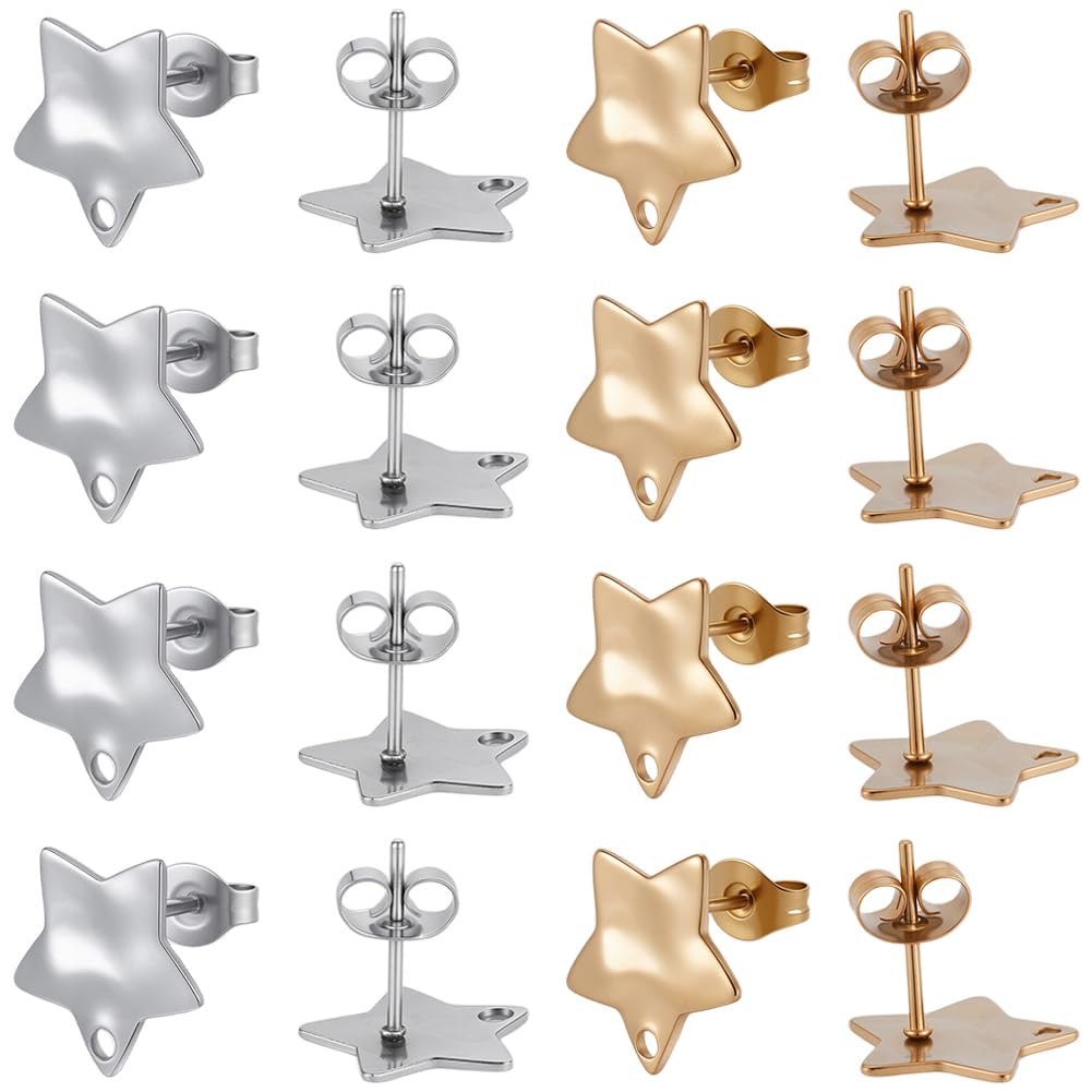 Postes para pendientes de estrella de acero inoxidable: 40 piezas de 12mm en oro y plata