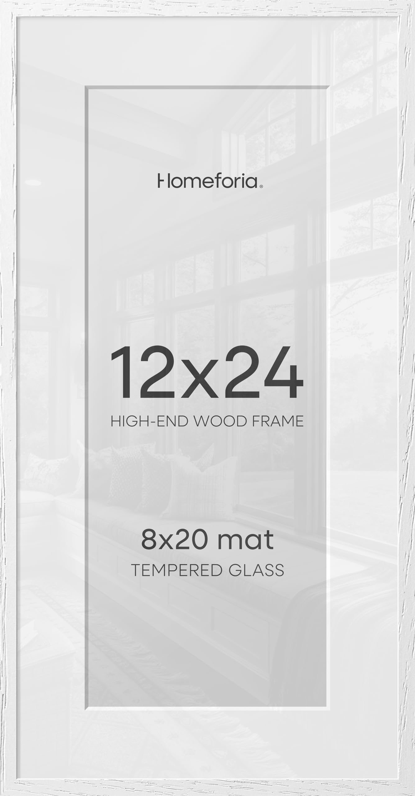 Homeforia 12x24 White Oak Picture Frame, High-End Wood, 8x20 Mat, Glass | High End Solid Oak Wood, Tempered Glass, Acid-Free 8x20 Removable Mat, 12x24 Edge-to-Edge Display 24x12, Wall Kit, Set Of 1
