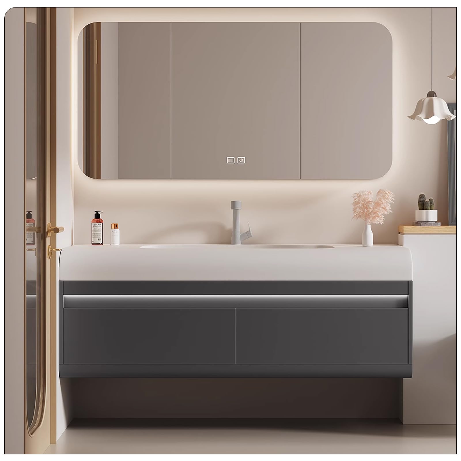 ZGNBSD Bathroom Vanity with Sink- Floating Bathroom Vanity Include Smart LED defog Mirror ? Smart Sensor Light, Wall Mounted Solid Wood Bathroom Sink