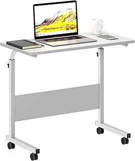 sogesfurniture Mobile Side Table 31.4 Inches Portable Laptop Computer Stand Desk for Bed Sofa, White, BHCA-05#1-80WT