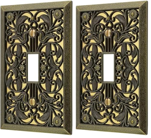 Image of Amerelle 65TAB Filigree Wallplate, 1 Toggle, Antique Brass (Pack of 2)