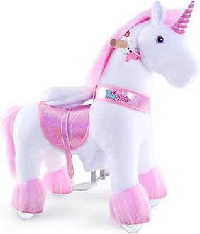 Mechanical Ride On Unicorn Hobby Horse Toy with Wheels Classic Model U Plush Walking Animal Rideable Unicorn for Toddlers Ages 3-4 Indoor Outdoor Riding unicorn Toy Pink Ux302
