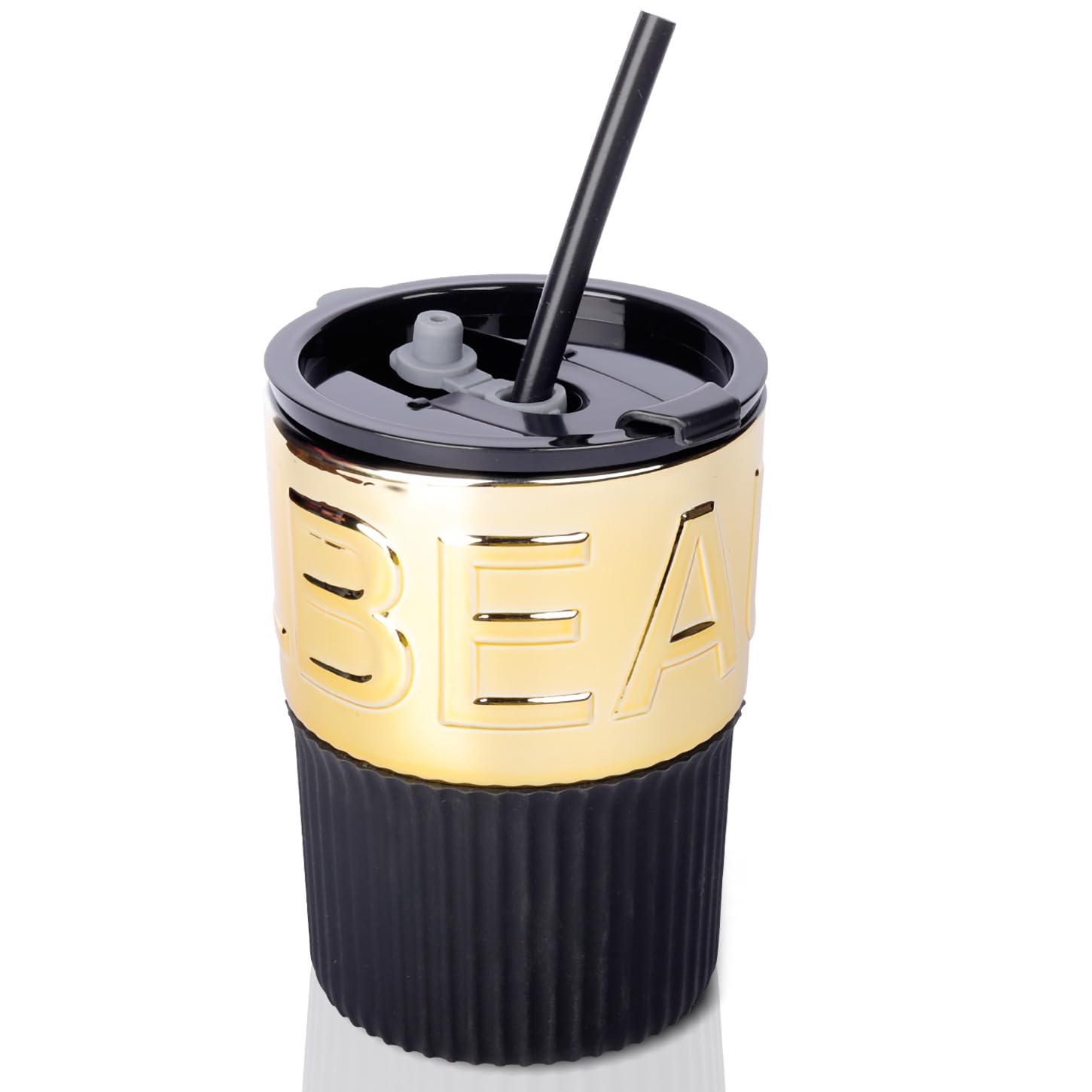 INSPIRA HOME Glass Mug Sipper Tumbler with Lid & Straw for Drinking Coffee, Spill-Proof & Leak-Proof| Breakfast Tea | Juice for Car, Office| Glass Tumbler for Hot and Cold Beverages