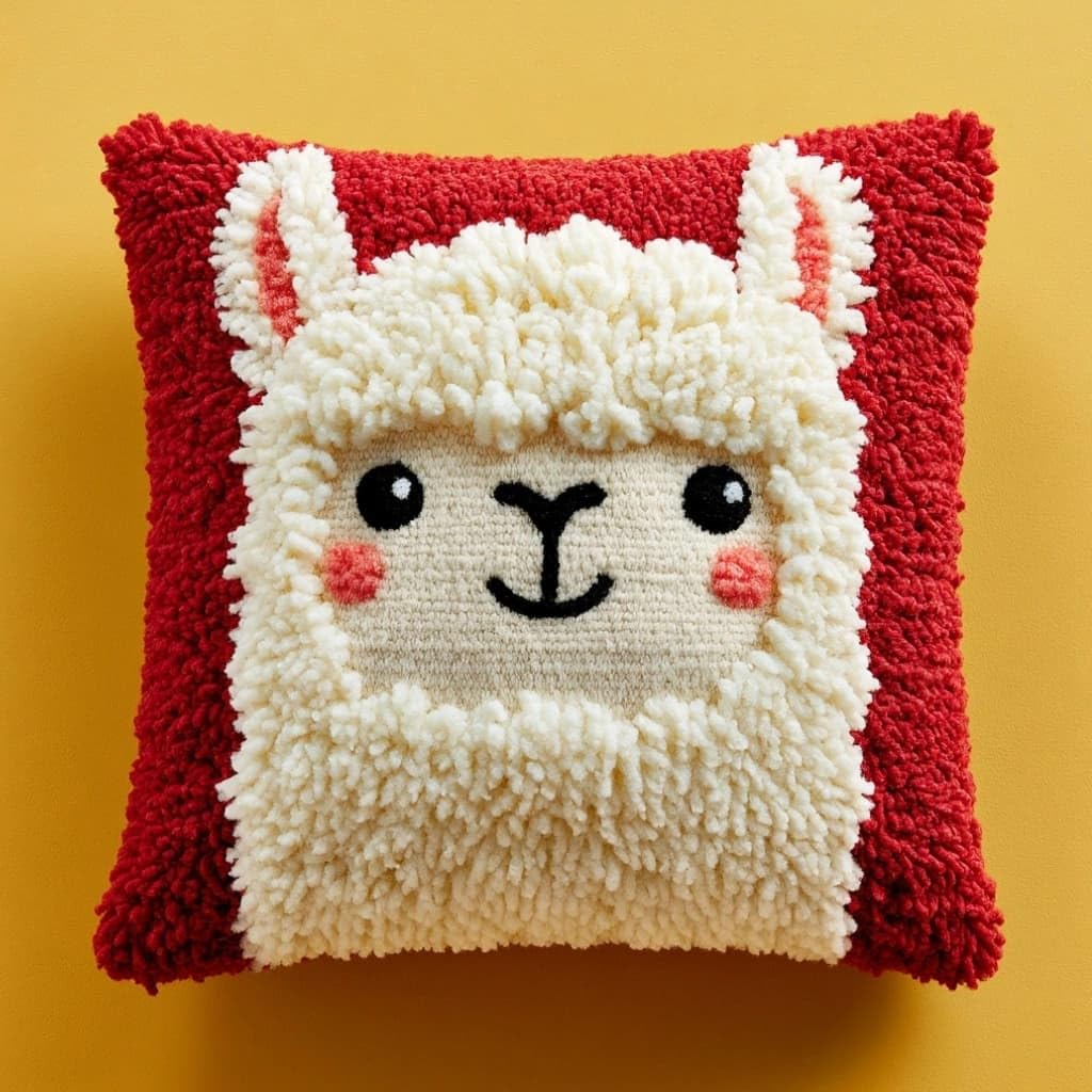 Taxpy DIY Latch Hook Pillow Kit,Alpaca 43 X 43 Cm