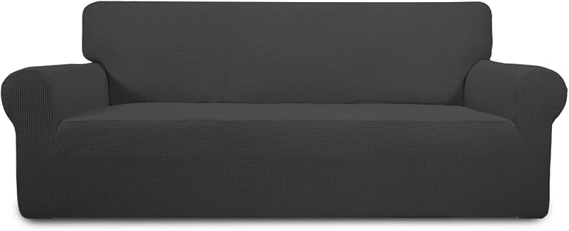 PureFit Stretch Sofa Slipcover Couch Covers for Sofa, Dark Gray | Jacquard Washable Sofa Cover Couch Protector with Non Slip Foam and Elastic Bottom for Kids, Pets, Dogs