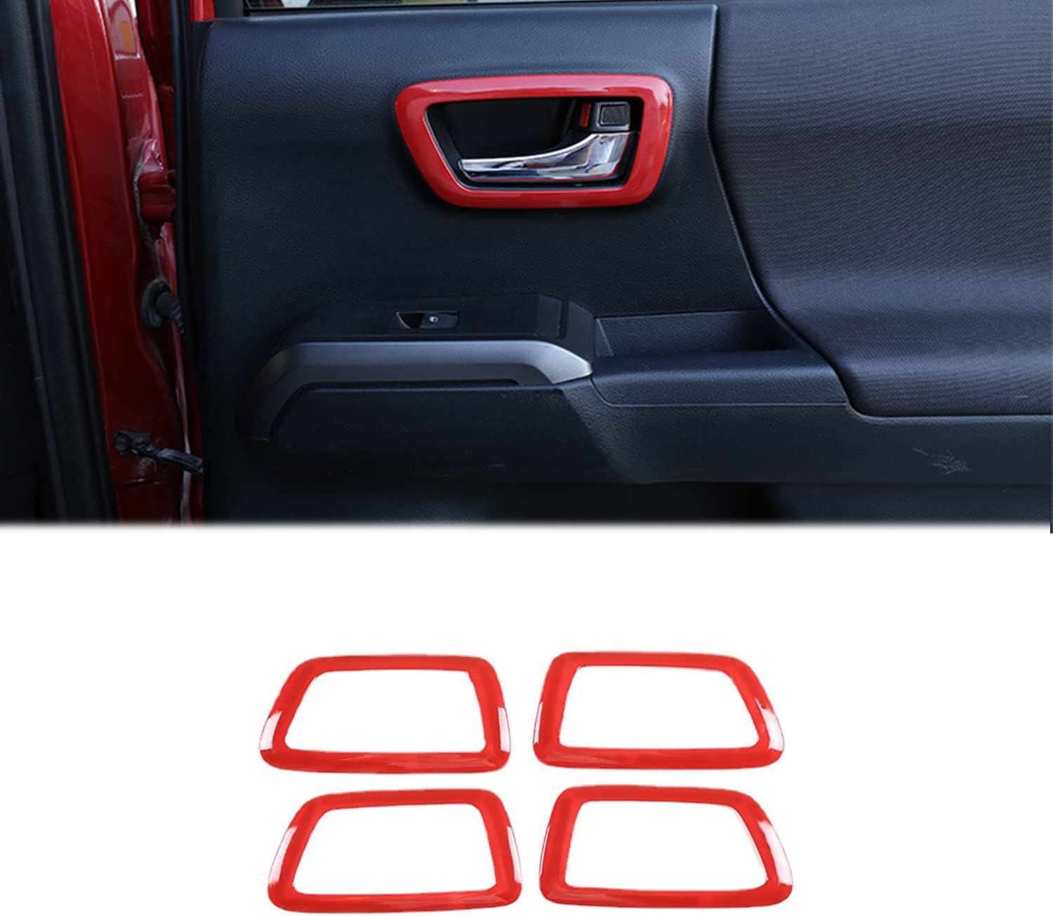 Door Handle Panel Cover Trim for Toyota Tacoma 2016 2017 2018 2019 2020 2021 2022 2023 Red Interior Decoration Car Accessories 4PCS ABS
