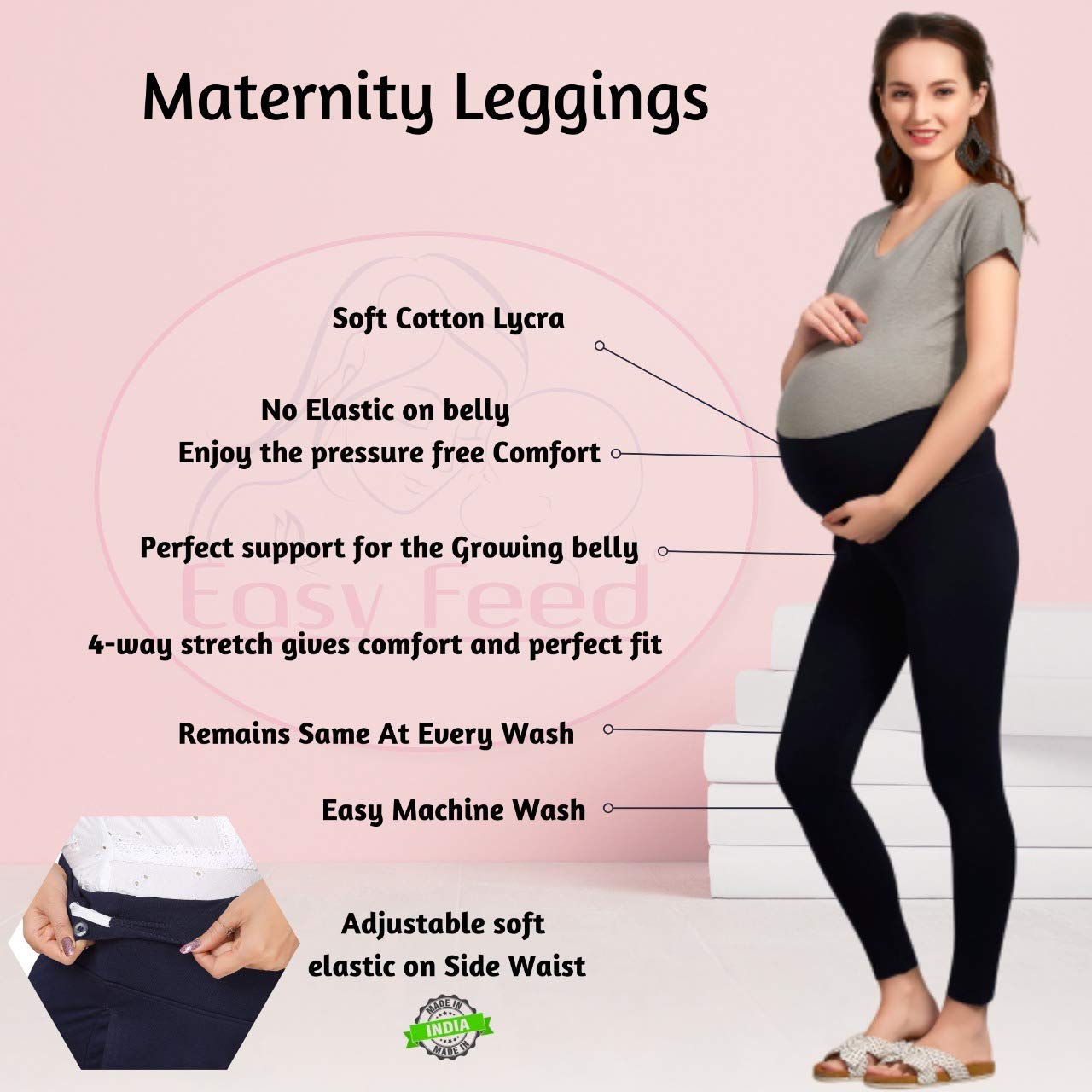 Easy Feed Women's Maternity Leggings - Slim Fit, Cotton, Over-The-Belly Design with Elastic Waistband |Comfortable Pregnancy Pants for Moms-to-Be (Navy Blue, 2XL) - Image 4 thumbnail