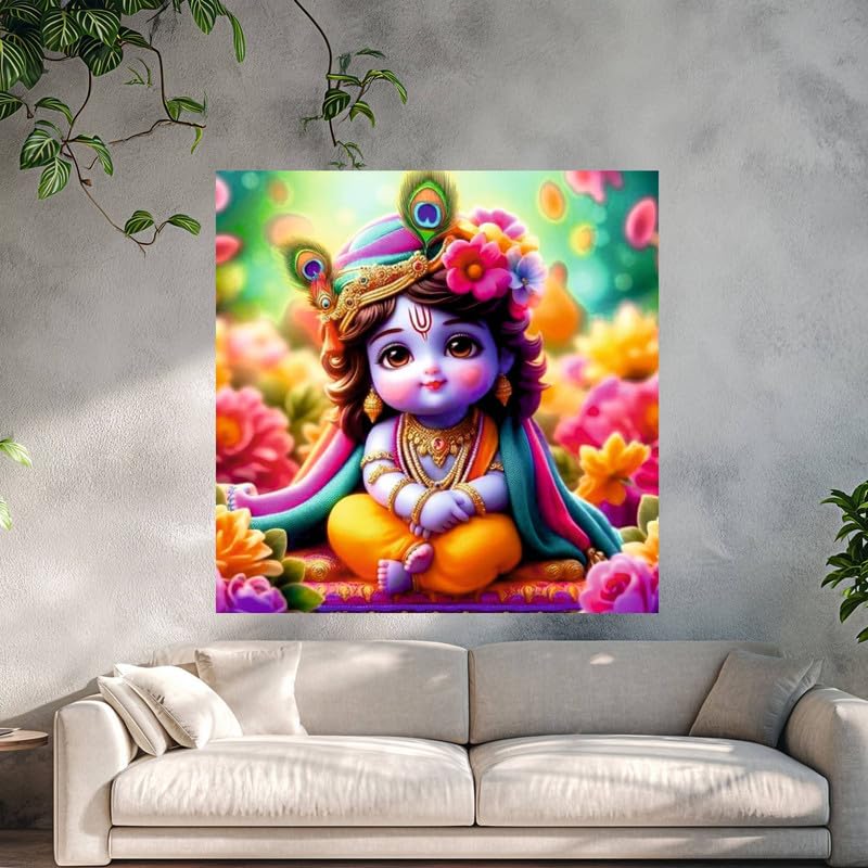 Image of British Terminal Cute little Bal Gopal Baby God Krishna| Kanha Ji | Laddu Lord Makhan Chor Painting Religious Poster for Pregnant Women for wall (matt thin vinyl,sticker,multicolor,unframed)| bj203