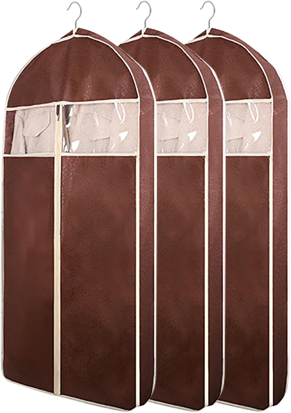 Confezione da 3 Copriabiti Traspiranti - Sacchetti Antipolvere in Tessuto Non Tessuto per Abiti, Ideali per Appendere Vestiti, per Viaggi E per Riporre Cappotti E Abiti Brown 108cm/42.5in