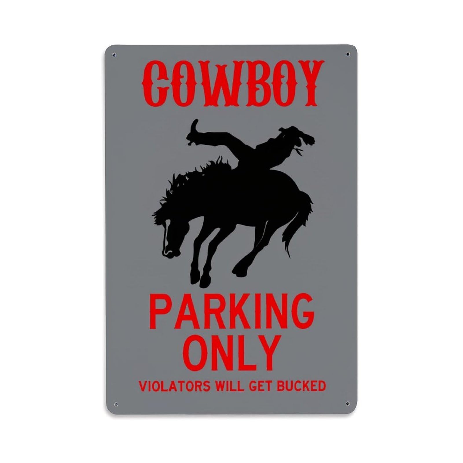Enderetf Vintage Cowboy Parking Only Violators Bucked Tin Sign Metal Poster, Home Bar Garage Man Cave Cafe Indoor & Outdoor Wall Decoration 8X12inches
