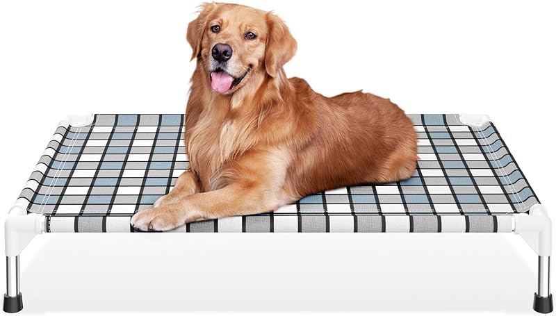 Cama elevada para cães de grande porte Caghash, modelo DSP9, azul e branca
