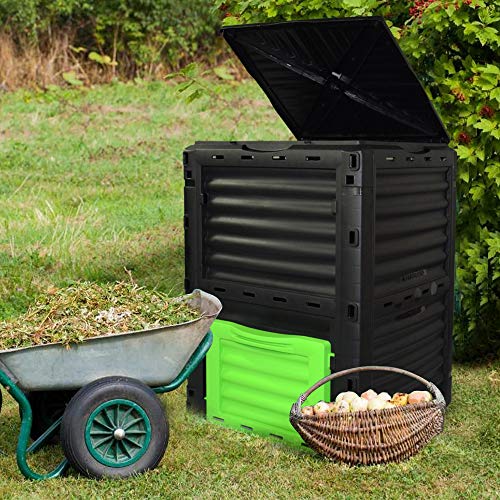 Image of 80 Gallon (300L) Large Capacity Static Compost Bin - Forest Green Outdoor Waste Composter with Easy-Access Hatch, Efficient Aeration System for Fast Organic Fertilizer, Sturdy Design