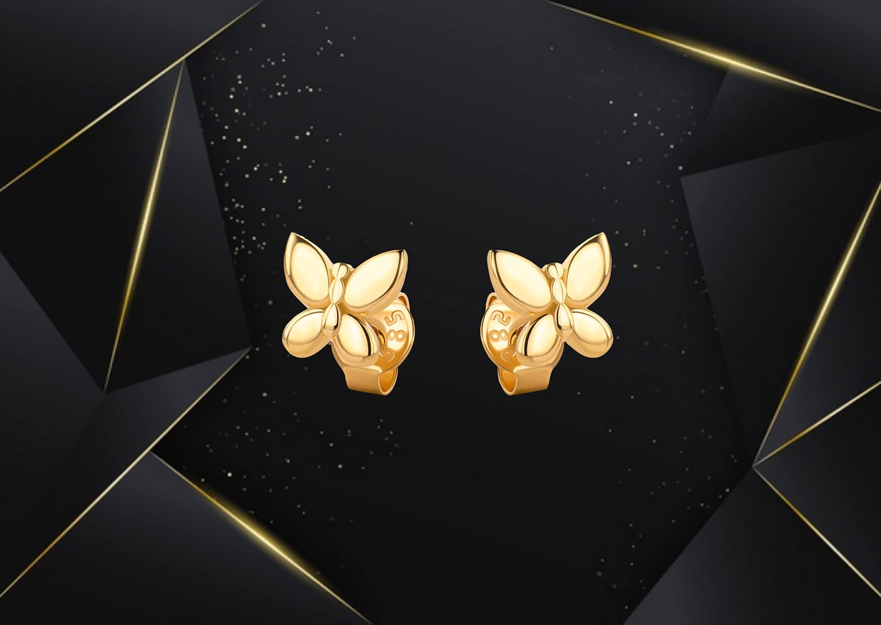 PRINS JEWELS Orecchini a perno a forma di farfalla, 14 carati, in oro giallo 585