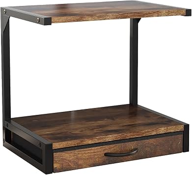 METYERRY 2-Tier Desktop Printer Stand and Storage Shelf, Home Office Desk with Fabric Drawer, Organizer for Printer, Fax Machine, Scanner, Compact Size 17.3"x11.8" printer stand for desk, Rustic Brown