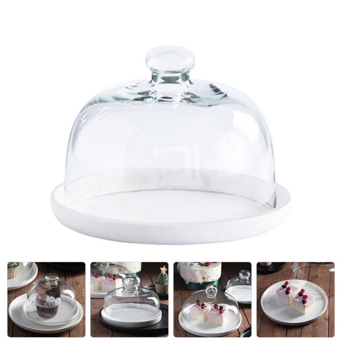 Artibetter Keramik Kuchenplatte mit Glasdeckel Multifunktionaler Dessertteller zum Schutz vor Insekten und Wärmeerhalt für Haushalt und Obstpräsentation